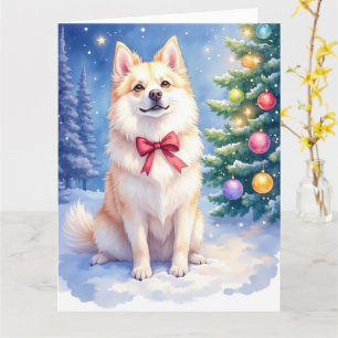 Watercolor Amerikanischer Eskimo Hund Funkelnde We Karte