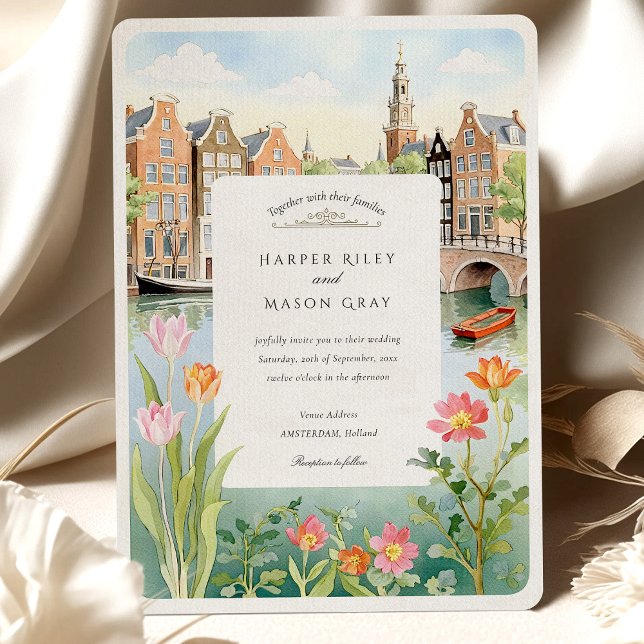 Watercolor Amsterdam Holland Wedding Einladung (Von Creator hochgeladen)