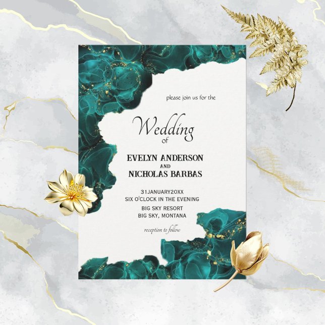 Watercolor Anastasia Black & Green Wedites Einladung (Von Creator hochgeladen)