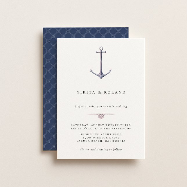 Watercolor Anchor Nautical Wedding Invitation Ankündigung (Von Creator hochgeladen)