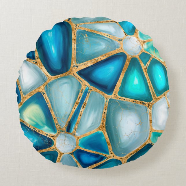 Watercolor and gold cells - ocean rundes kissen (Vorderseite)