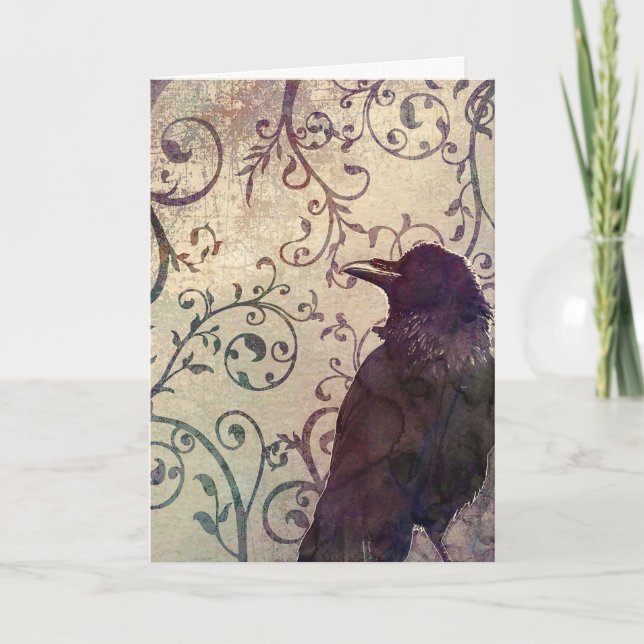 Watercolor and Ink Crow Birthday Card Karte (Vorderseite)