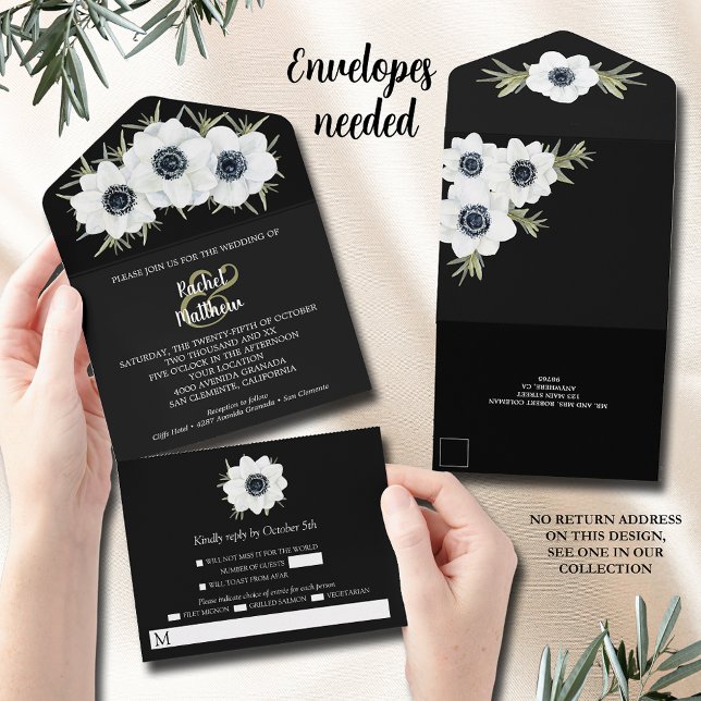 Watercolor Anemone Floral Wedding All In One Einladung (Von Creator hochgeladen)