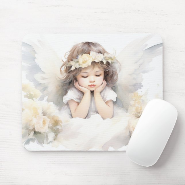 Watercolor Angel Girl Mousepad (Mit Mouse)