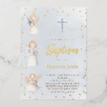 watercolor angels Baptism Foil Invitation