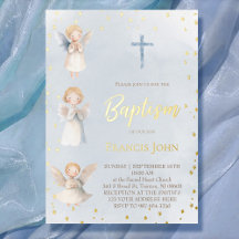 watercolor angels Baptism Foil Invitation