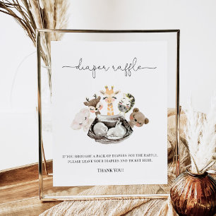 Watercolor Animals Faux Modern Gold Diaper Raffle  Poster
