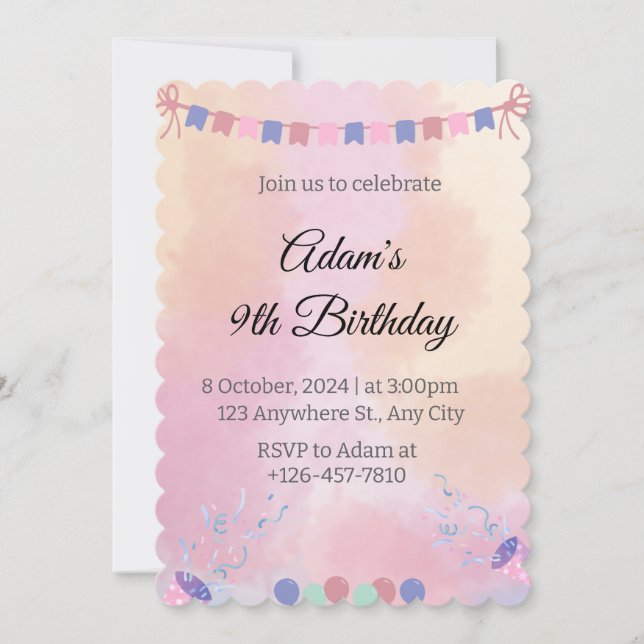 Watercolor Anniversaire Invitation - Carte de fête (Devant)