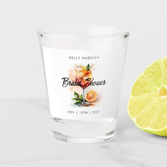 Watercolor Aperol Spritz Brautparty Schnapsglas (Vorderseite)