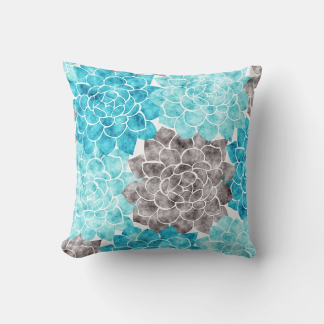 Watercolor-Aqua-aquamariner Graphitgraue Kissen (Vorderseite)