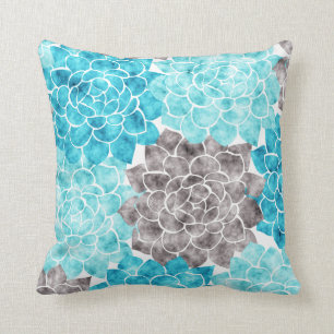 Watercolor-Aqua-aquamariner Graphitgraue Kissen
