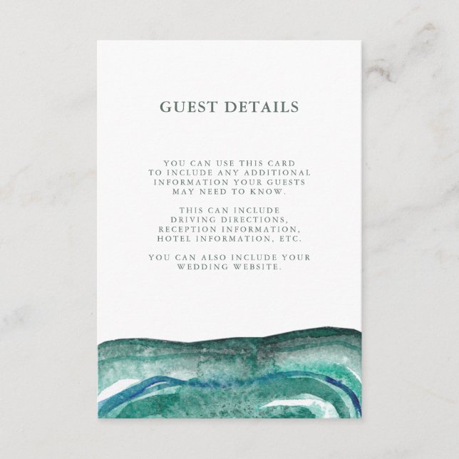 Watercolor Aquamarin Geode Wedding Guest Informati Begleitkarte (Vorderseite)