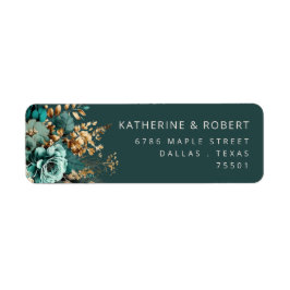 Watercolor Aquamarin Gold Floral Rücksendeadresse 