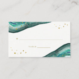 Watercolor Aquamarin und Gold Geode Wedding Escort Platzkarte