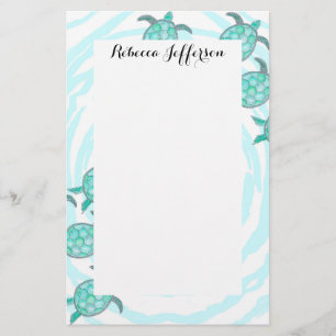 Watercolor-aquamarine Seeschildkröten auf Wirblen Briefpapier