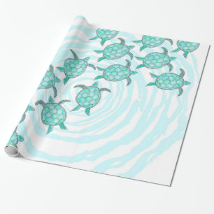 Watercolor-aquamarine Seeschildkröten auf Wirblen Geschenkpapier