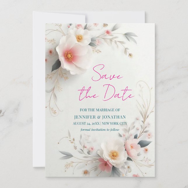 Watercolor Aquarell Floral Script Save The Date (Vorderseite)