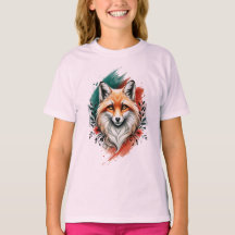 Watercolor Art - Elégant T-shirt Fox mystique