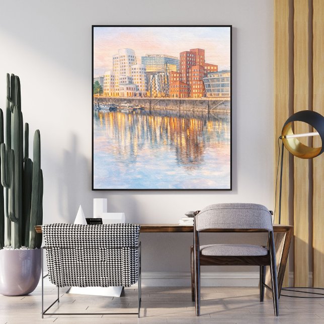 Watercolor Art – Modern City Reflection at Sunset Poster (Von Creator hochgeladen)