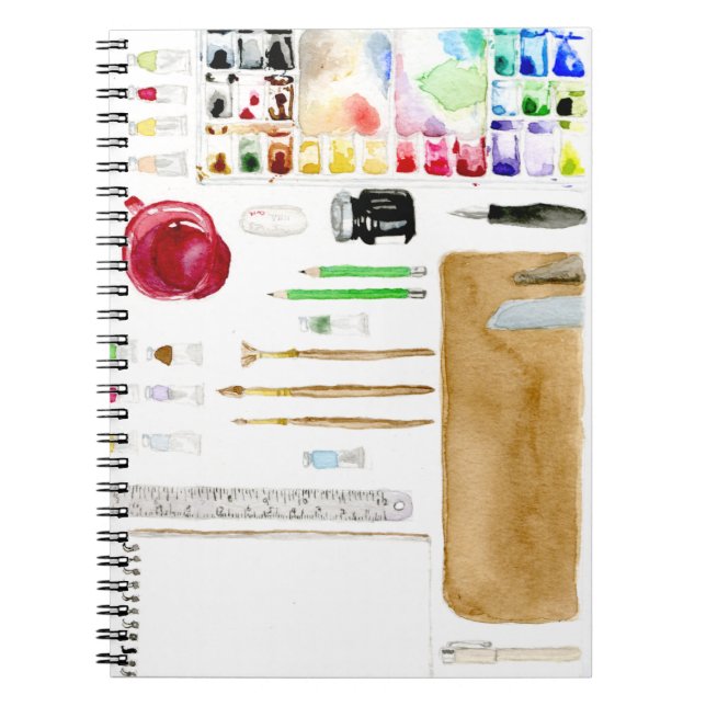 Watercolor Artist Materials Art Idea Notebook Notizblock (Vorderseite)