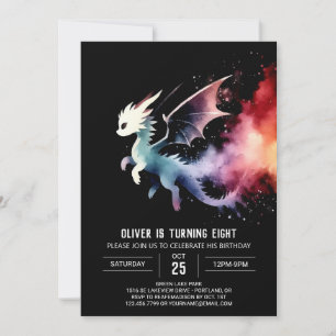 Watercolor Artistic Dragon Birthday Einladung