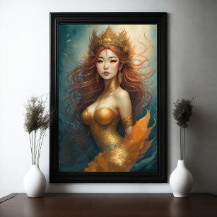Watercolor Asiatische Meerjungfrau Poster