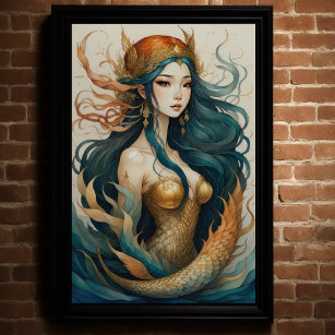 Watercolor Asiatische Meerjungfrau Poster
