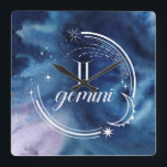 Watercolor Astrology - Gemini Quadratische Wanduhr<br><div class="desc">Watercolor Gemini by Grace Popp</div>
