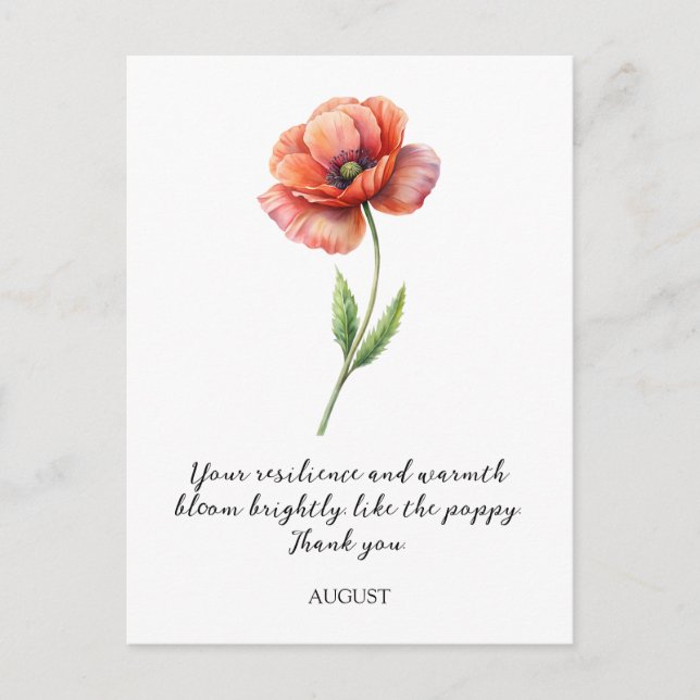 WATERCOLOR AUGUST POPPY BIRTH FLOWER POSTCARD POSTKARTE (Vorderseite)