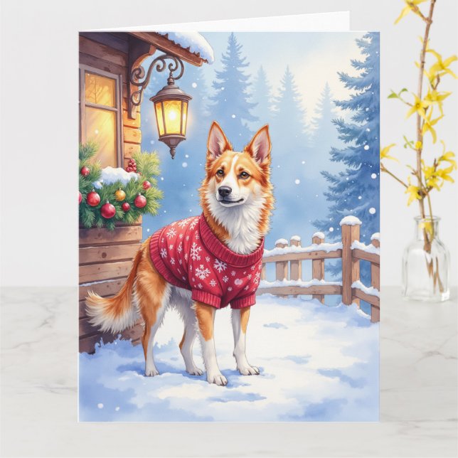 Watercolor Australian Cattle Dog Rustic Garland Karte (Gelbe Blume)