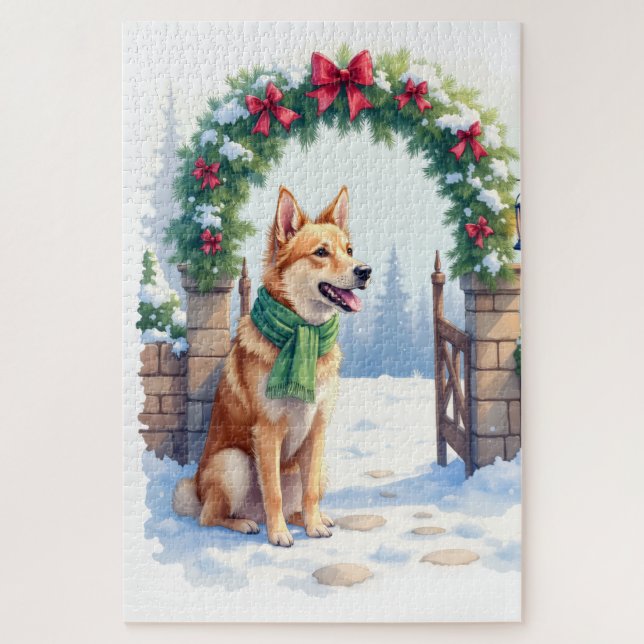 Watercolor Australian Kelpie Countryside Gate (Vertikal)