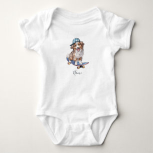 Watercolor Australian Shepherd Baby Bodysuit Baby Strampler