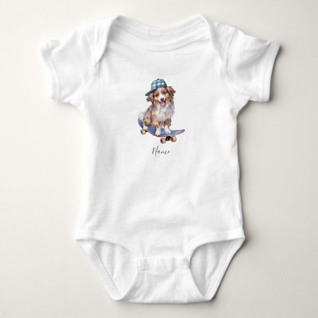 Watercolor Australian Shepherd Baby Bodysuit Strampler (Vorderseite)