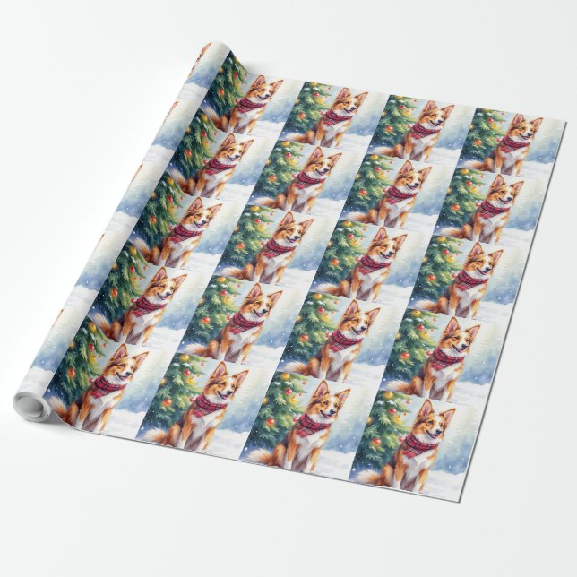 Watercolor Australian Shepherd Glowing Christmas Geschenkpapier (Ungerollt)