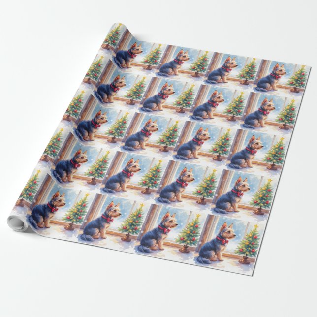 Watercolor Australian Terrier Tabletop Christmas Geschenkpapier (Ungerollt)