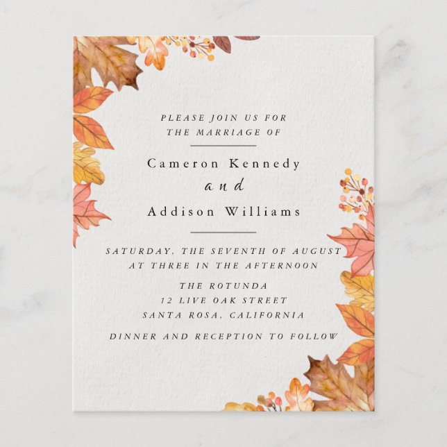 Watercolor Autumn Leaf Wedding Einladung Flyer (Vorne)