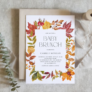 Watercolor Autumn Leaves Frame Fall Baby Brunch Einladung