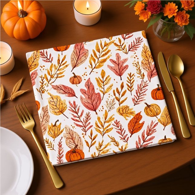 Watercolor Autumn Leaves Thanksgiving Napkins Serviette (Von Creator hochgeladen)