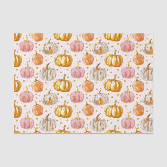 Watercolor Autumn Pumpkin Pattern Fall Decoupage Seidenpapier (Vorderseite)