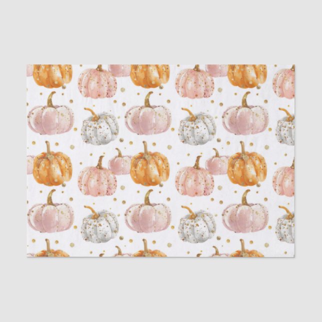 Watercolor Autumn Pumpkin Pattern Fall Decoupage Seidenpapier (Vorderseite)