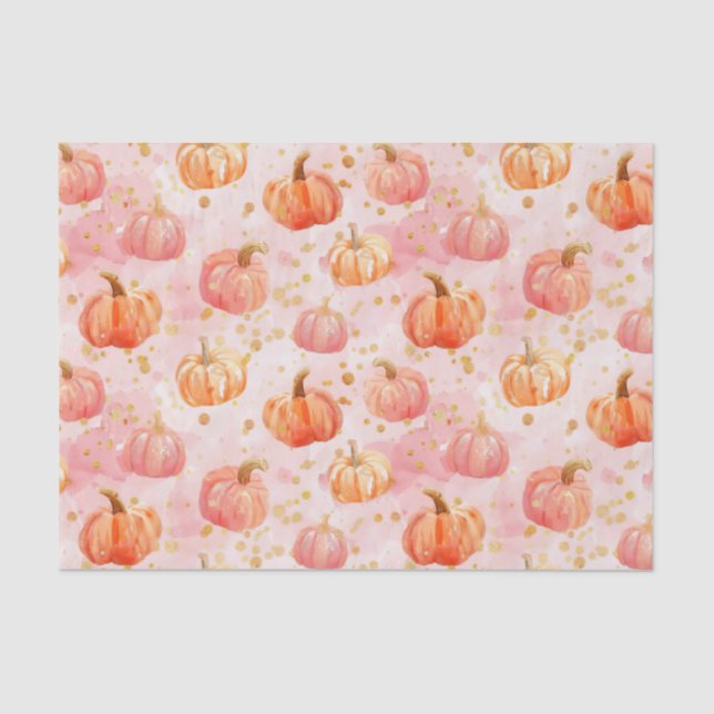 Watercolor Autumn Pumpkin Pattern Fall Decoupage Seidenpapier (Vorderseite)