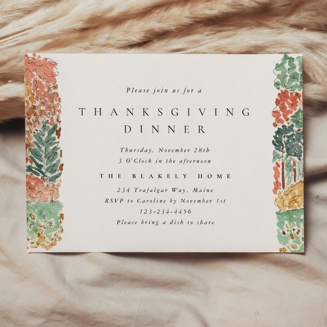 Watercolor Autumn Trees Thanksgiving Dinner Einladung (Watercolor Autumn Trees Thanksgiving Dinner Invitation)