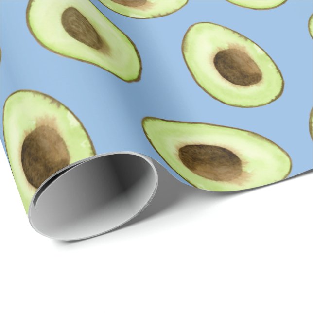Watercolor Avocado Blue Geschenkpapier (Rolleneckpunkt)