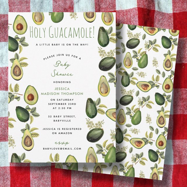 Watercolor Avocado Heilige Guacamole Babydusche Einladung (Watercolor Avocado Holy Guacamole Baby Shower Invitation)
