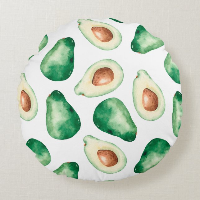 Watercolor Avocado Pattern Rundes Kissen (Vorderseite)