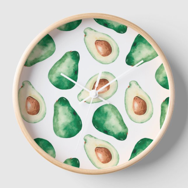 Watercolor Avocado Pattern Uhr (Vorderseite)