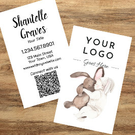 Watercolor Baby and Bunny QR Code Vertikal Visitenkarte