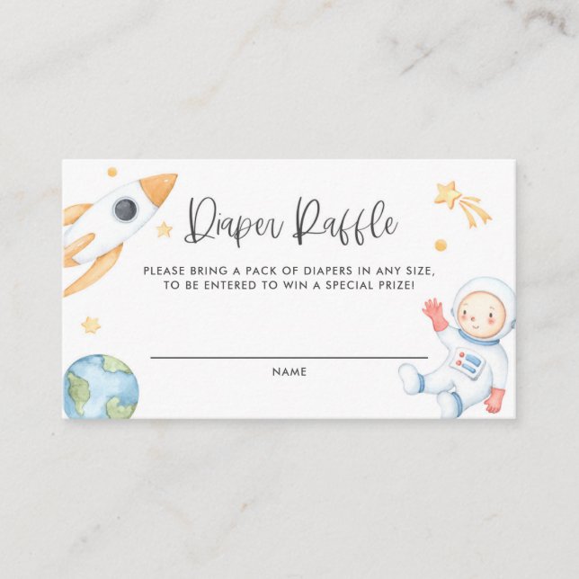 Watercolor Baby Astronaut Space Diaper Raffekarte Platzkarte (Vorderseite)