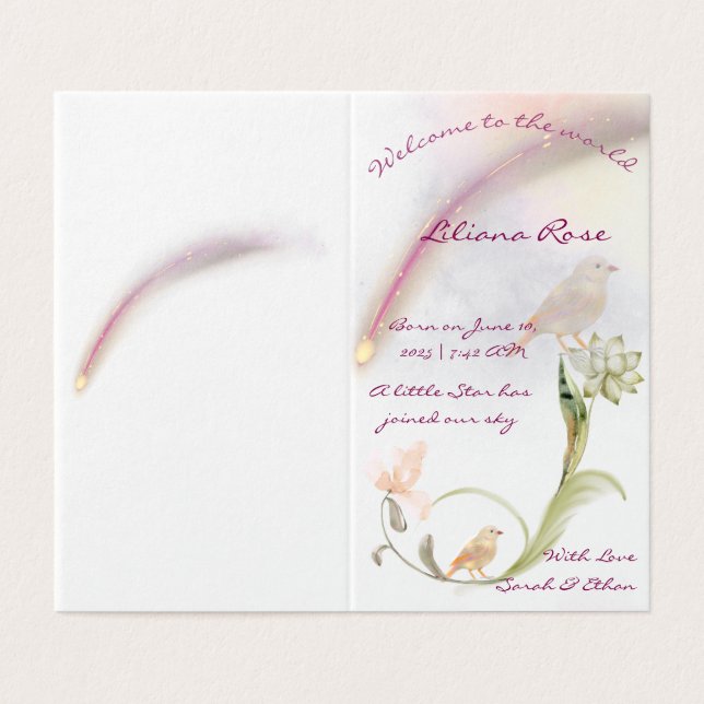 Watercolor Baby Birth Announccard (Außenseite Aufgefaltet)