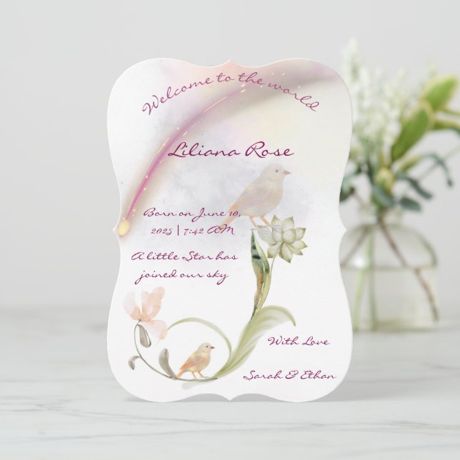 Watercolor Baby Birth Announccard (Stehend Vorderseite)
